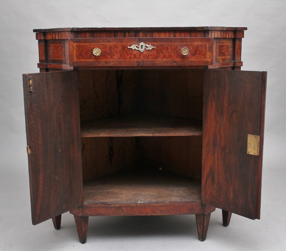 19th Century burr yew wood and inlaid corner cabinet View III