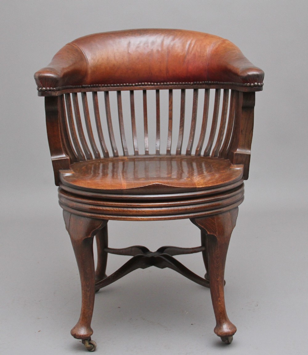 19th Century oak and leather swivel desk chair View II