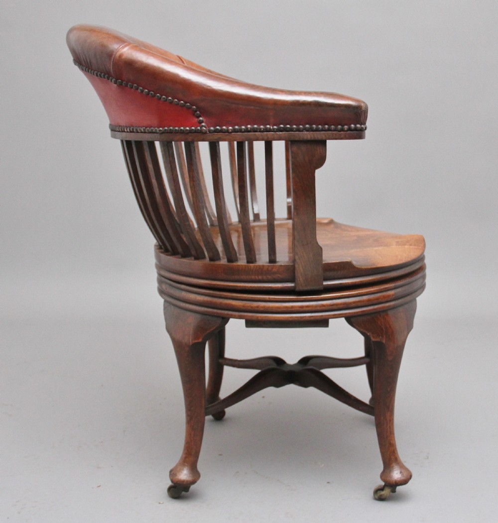19th Century oak and leather swivel desk chair View III