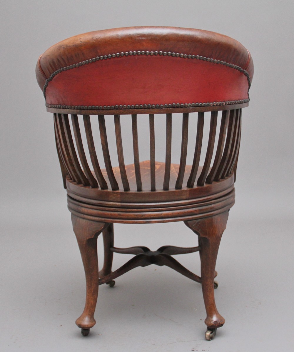 19th Century oak and leather swivel desk chair View IV