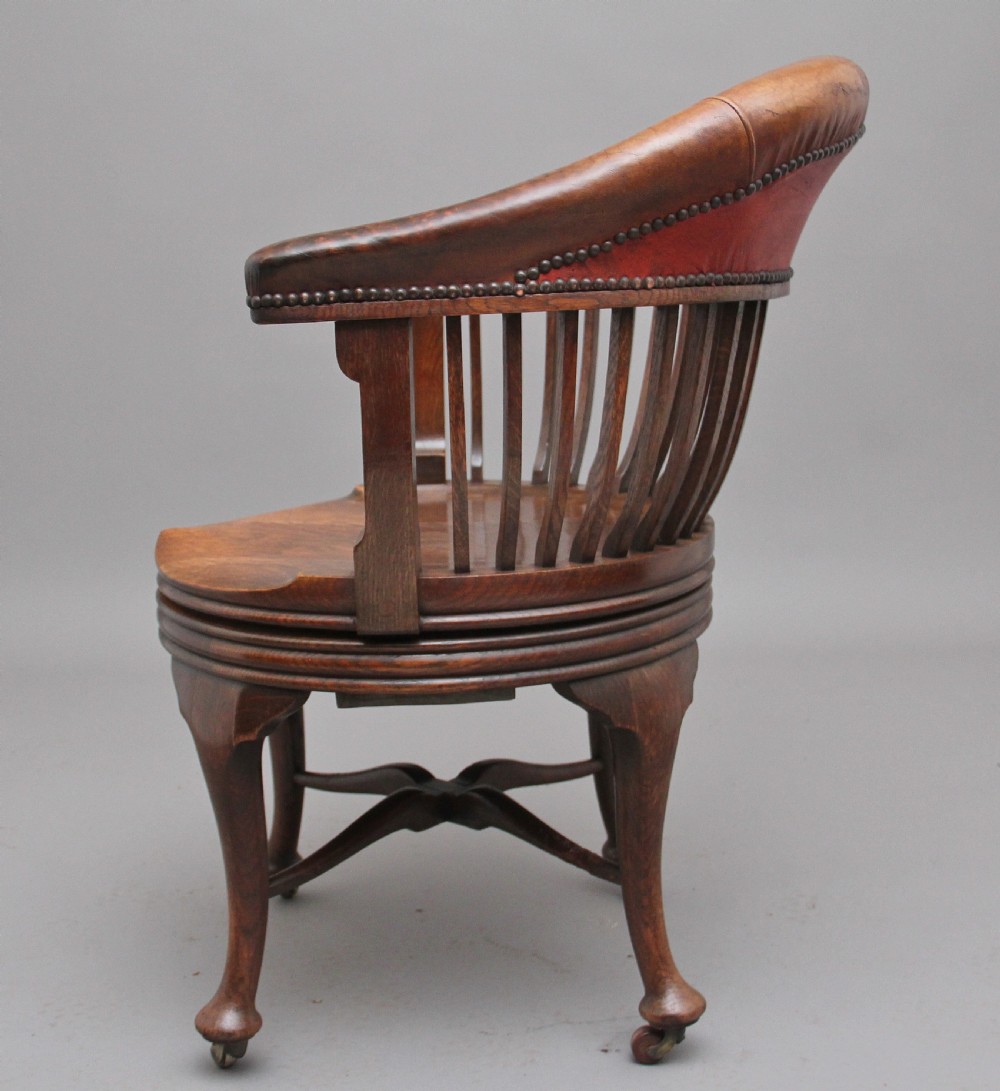 19th Century oak and leather swivel desk chair View V