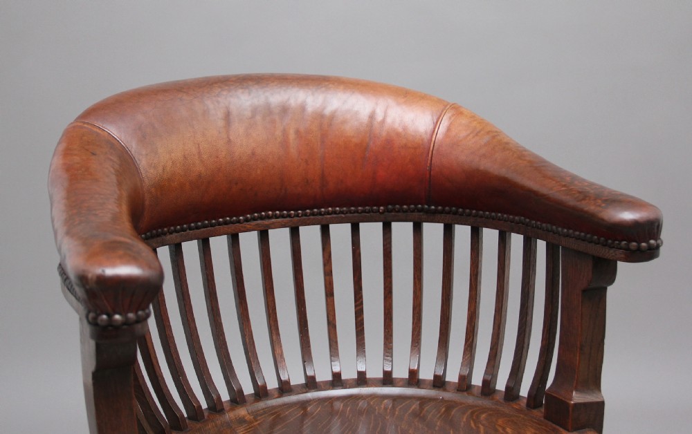 19th Century oak and leather swivel desk chair View VI