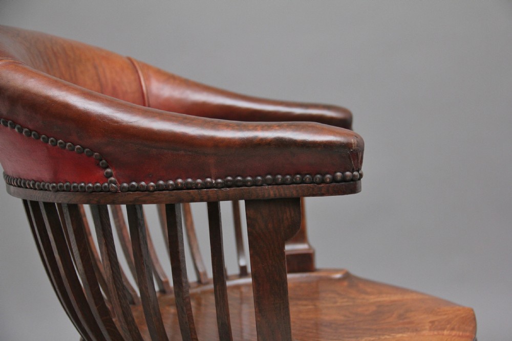 19th Century oak and leather swivel desk chair View VII