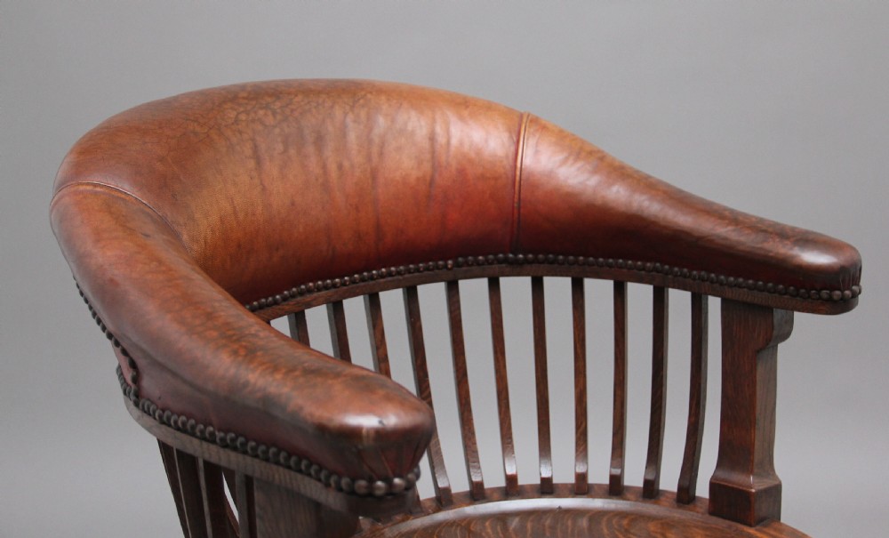 19th Century oak and leather swivel desk chair View VIII
