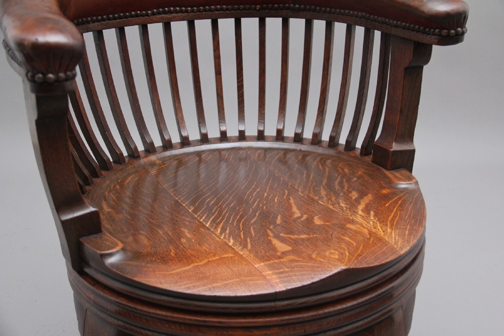 19th Century oak and leather swivel desk chair View IX