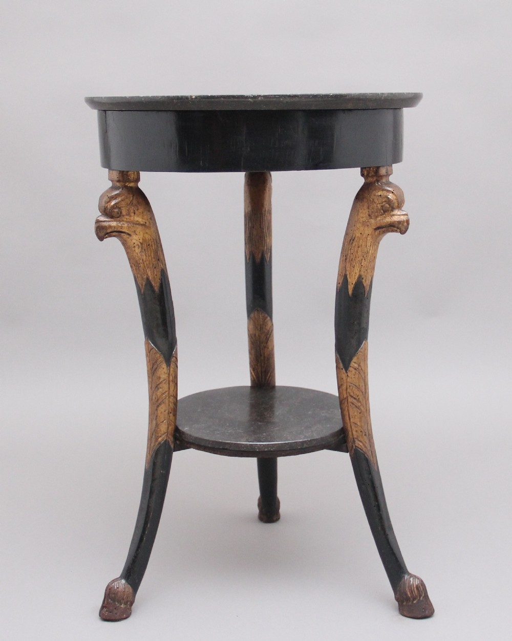 19th Century ebonised and gilt marble top occasional table