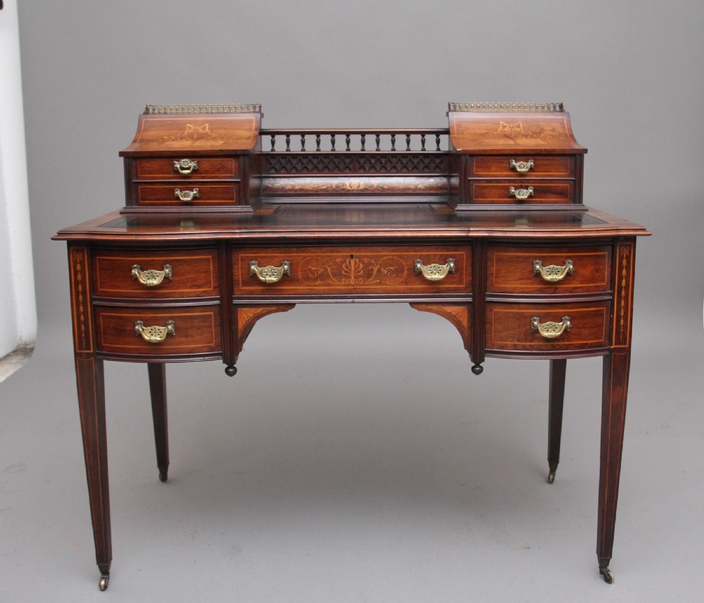 Early 20th Century rosewood and marquetry inlaid desk