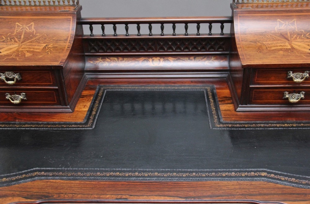 Early 20th Century rosewood and marquetry inlaid desk View VIII