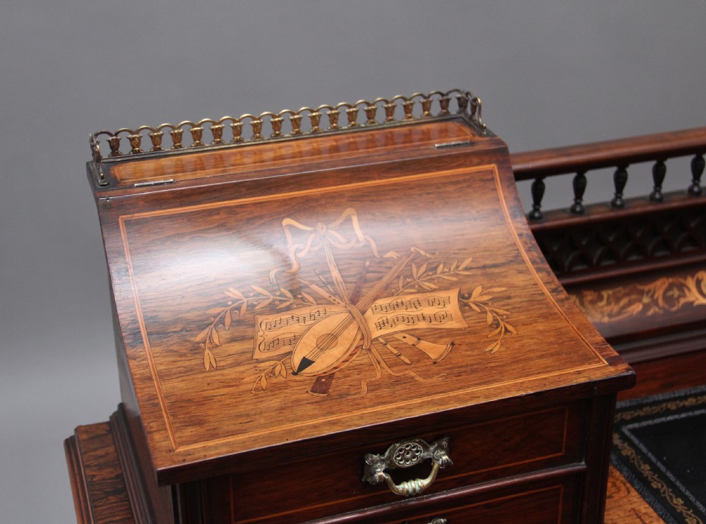 Early 20th Century rosewood and marquetry inlaid desk View IX