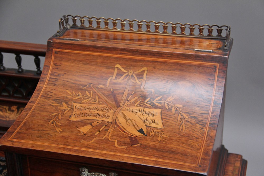Early 20th Century rosewood and marquetry inlaid desk View X