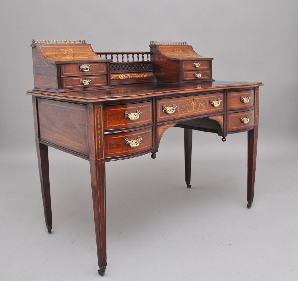 Early 20th Century rosewood and marquetry inlaid desk View XII