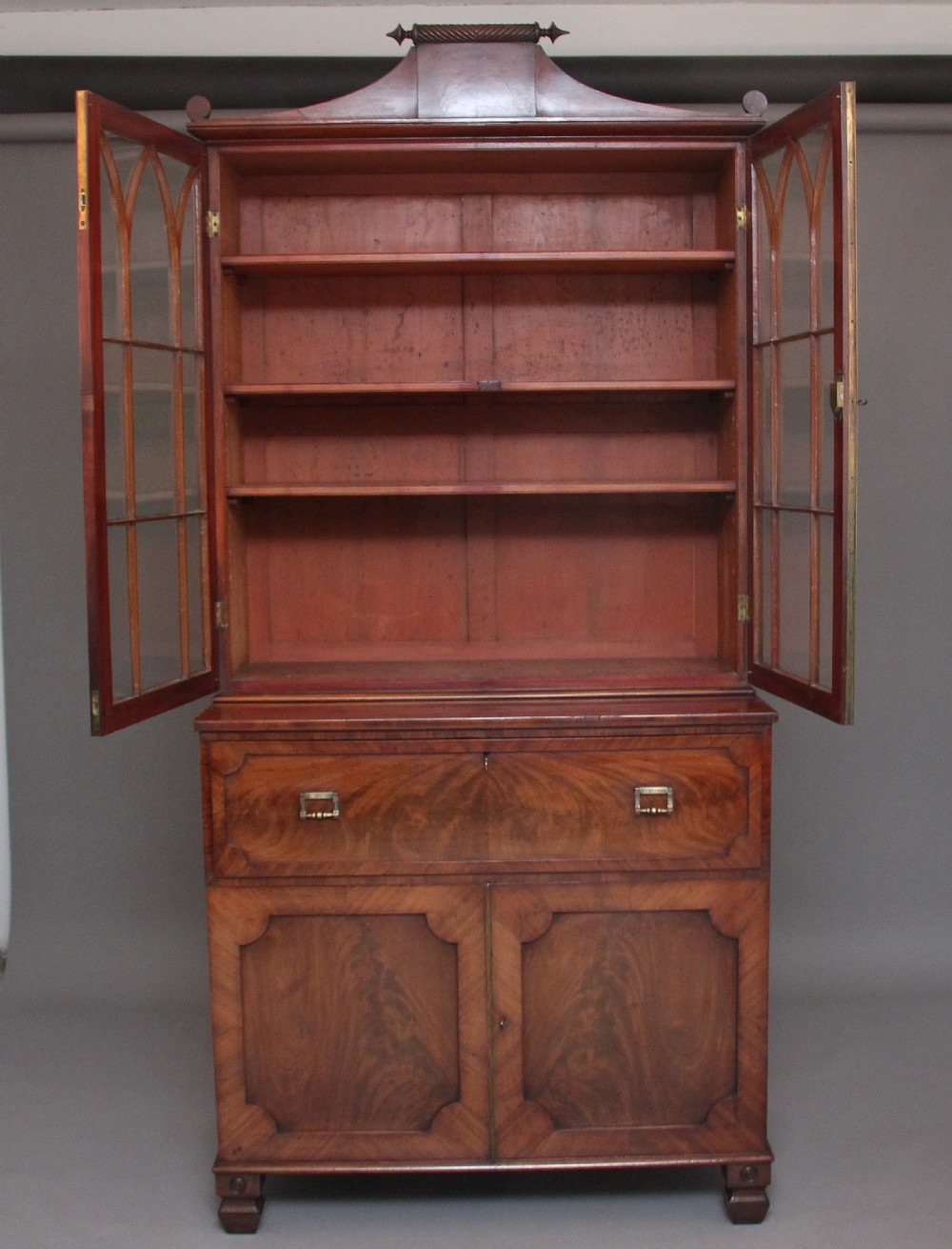 Early 19th Century flame mahogany secretaire bookcase View III