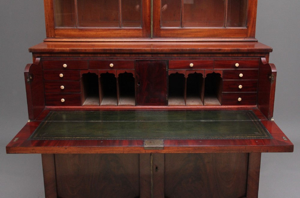 Early 19th Century flame mahogany secretaire bookcase View XI