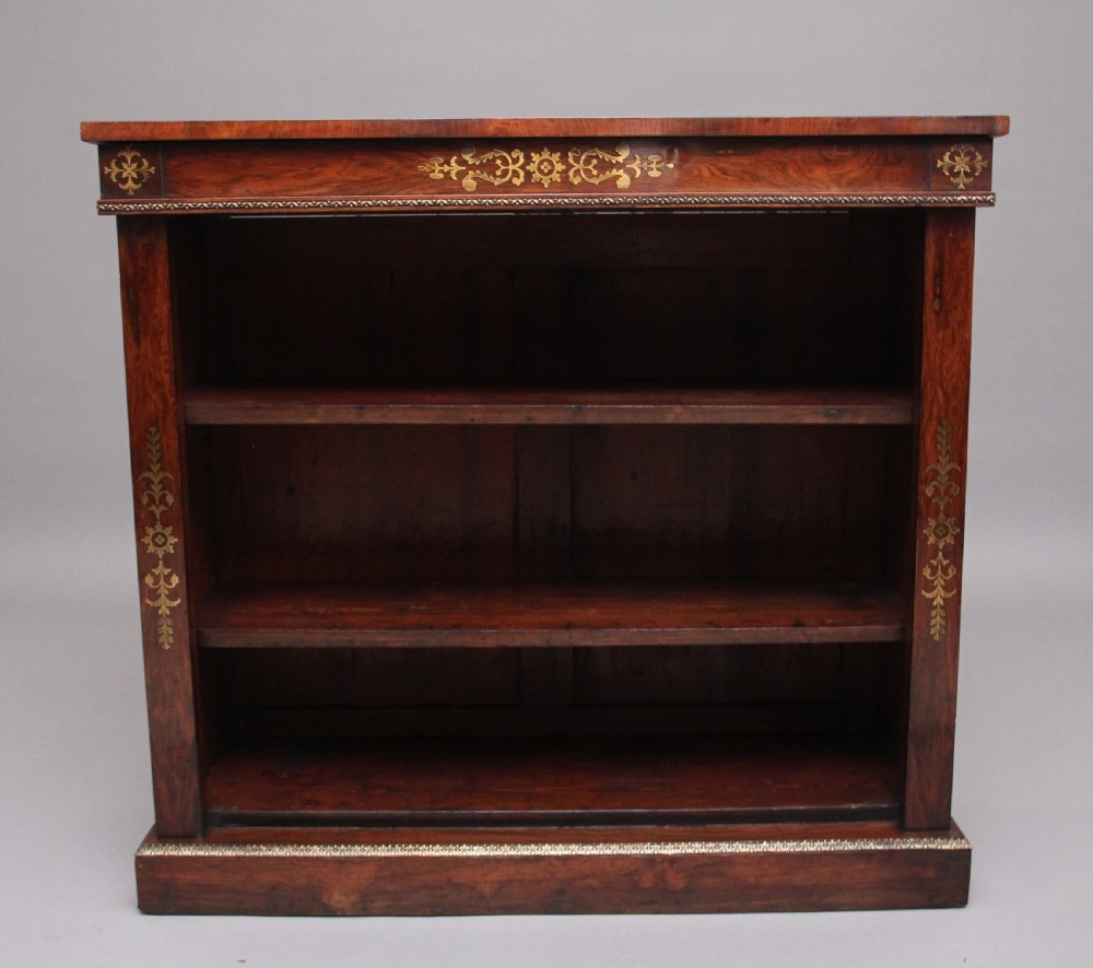 Early 19th Century rosewood and brass inlaid open bookcase