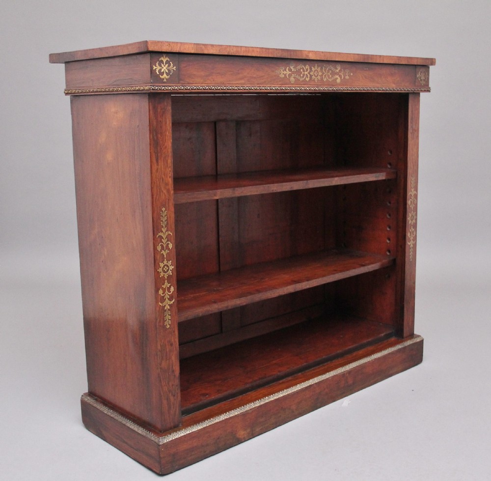 Early 19th Century rosewood and brass inlaid open bookcase View II
