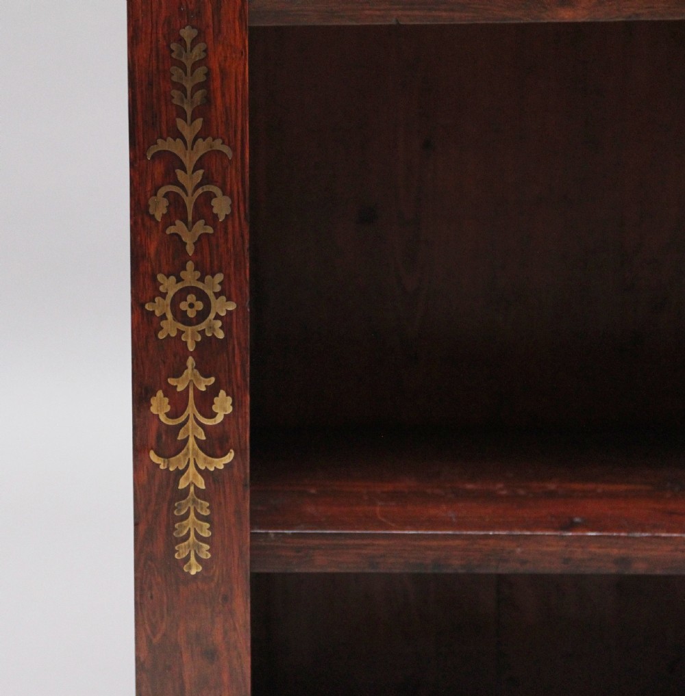 Early 19th Century rosewood and brass inlaid open bookcase View IX