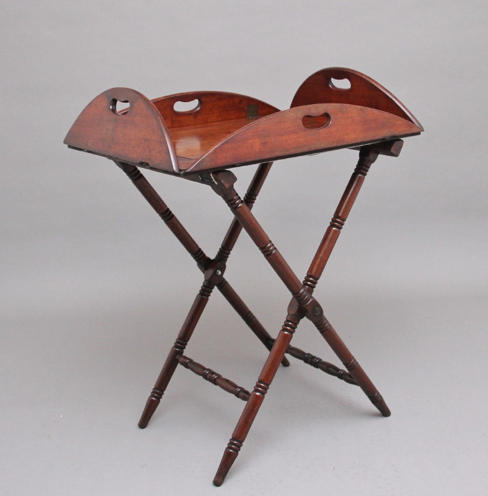 Early 19th Century mahogany folding butlers tray on stand