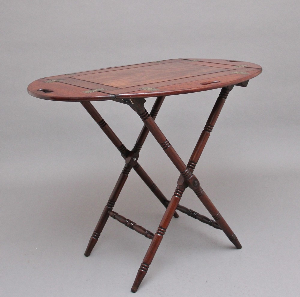 Early 19th Century mahogany folding butlers tray on stand View II