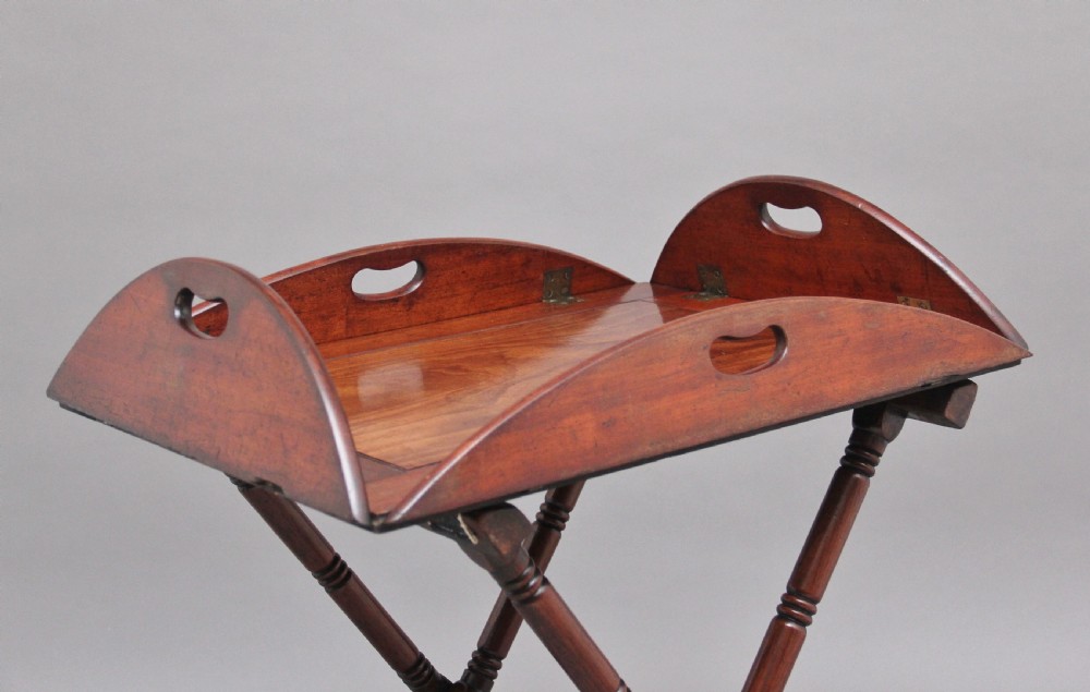 Early 19th Century mahogany folding butlers tray on stand View III