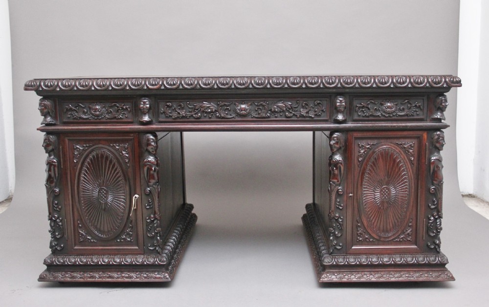 19th Century Chinese hongmu pedestal desk