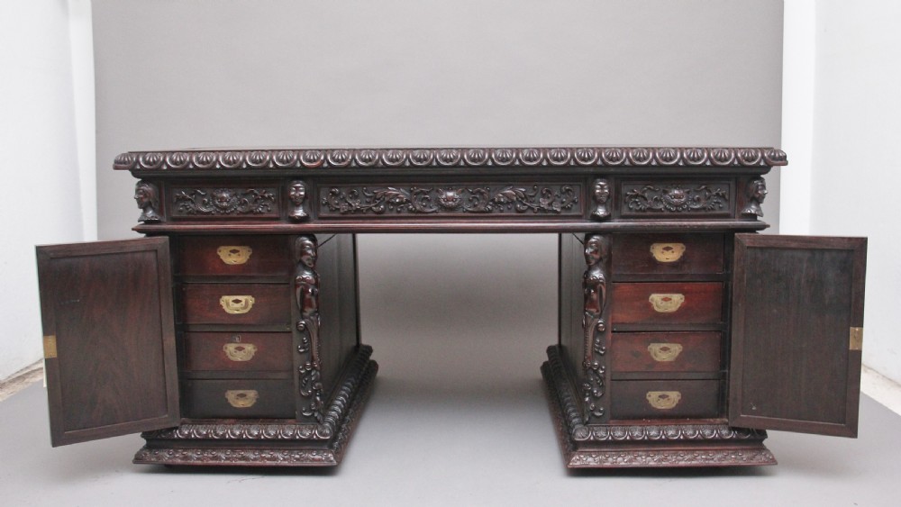 19th Century Chinese hongmu pedestal desk View II