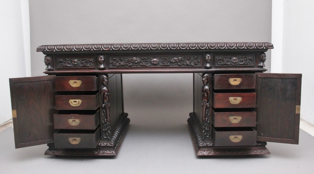 19th Century Chinese hongmu pedestal desk View III