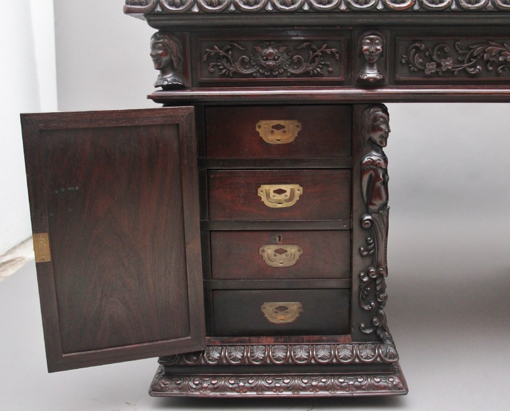 19th Century Chinese hongmu pedestal desk View XIII