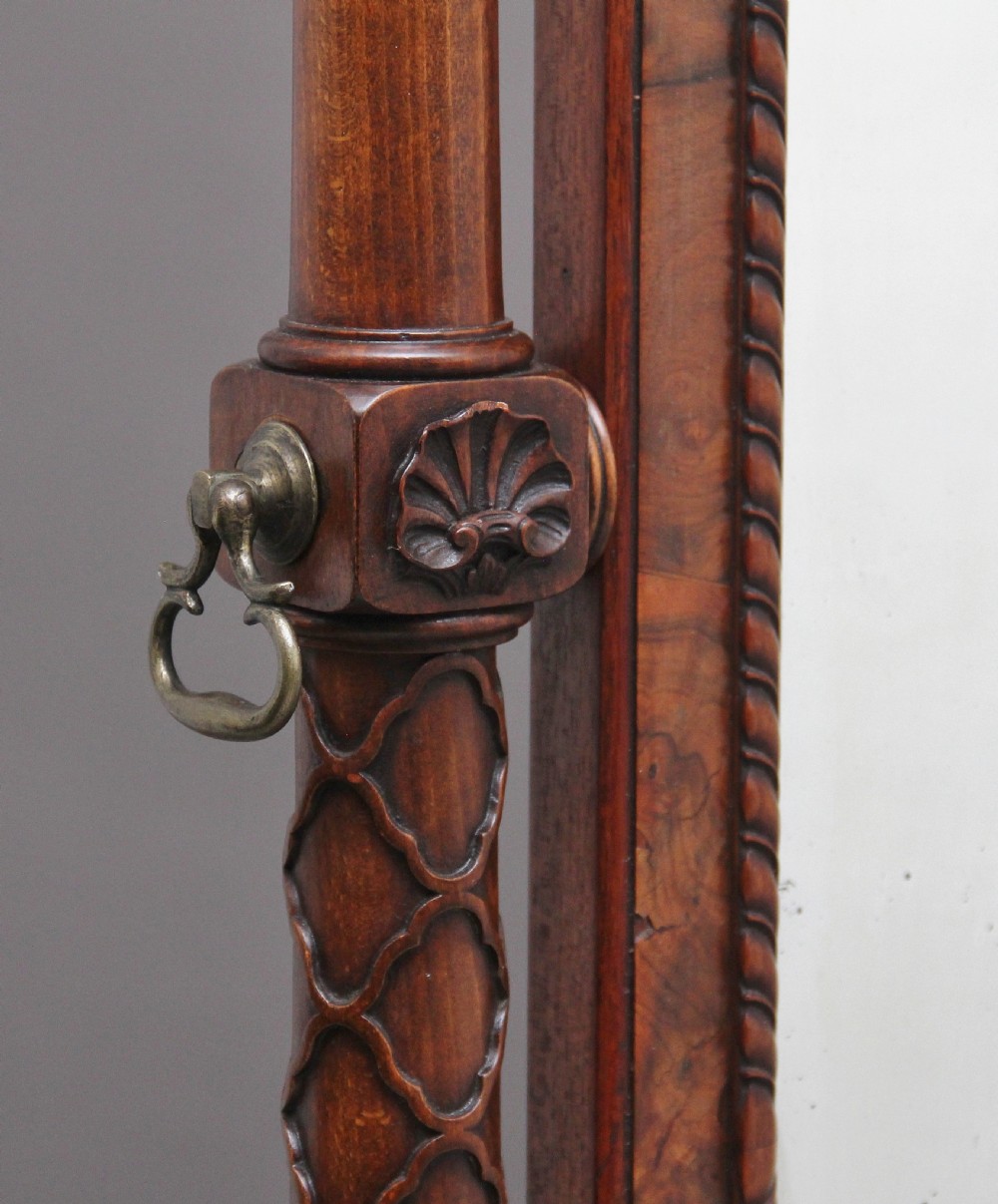 Early 20th Century burr walnut cheval mirror View VI