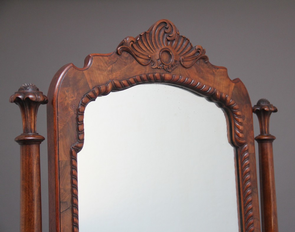 Early 20th Century burr walnut cheval mirror View IX