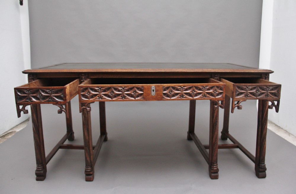 19th Century French oak desk in the Gothic style View II