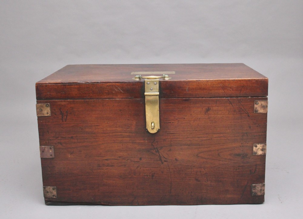19th Century teak and brass bound military trunk
