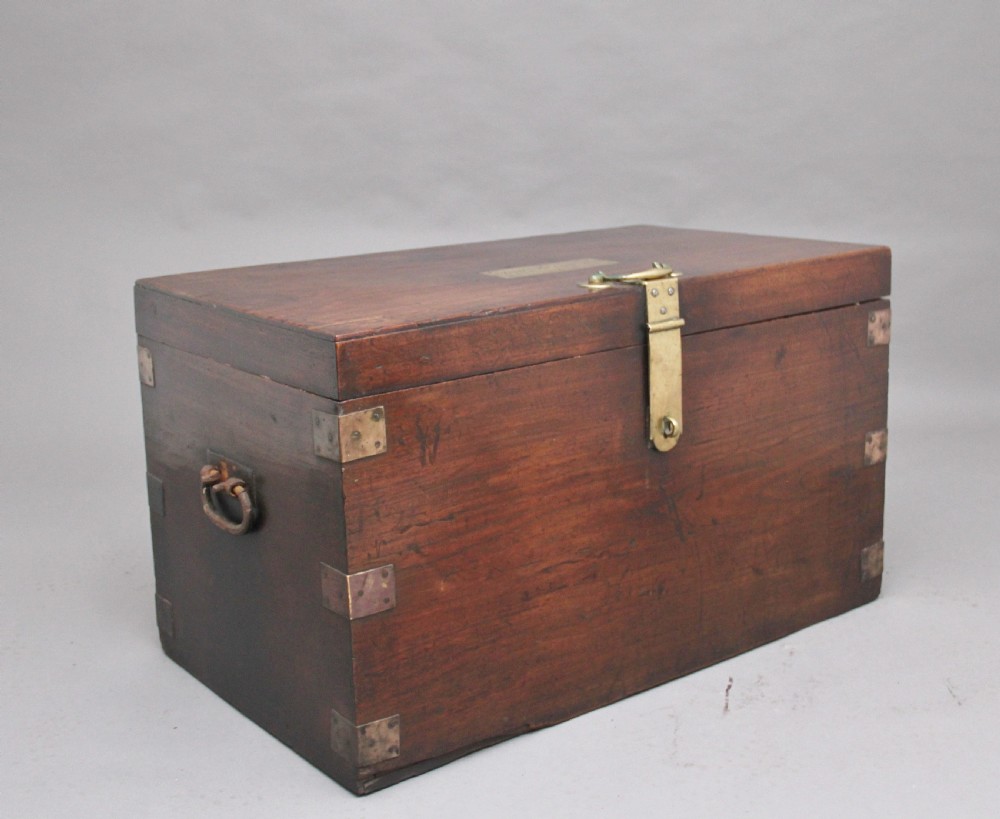 19th Century teak and brass bound military trunk View II