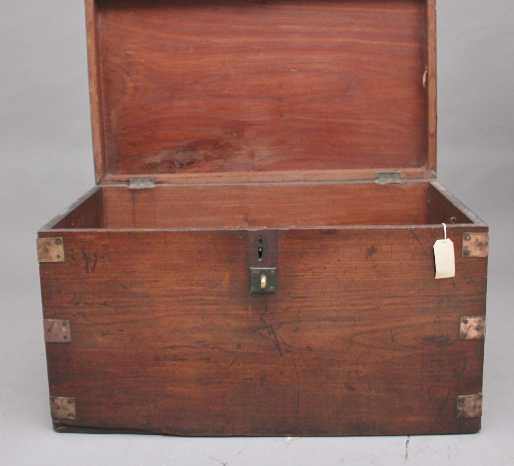 19th Century teak and brass bound military trunk View III