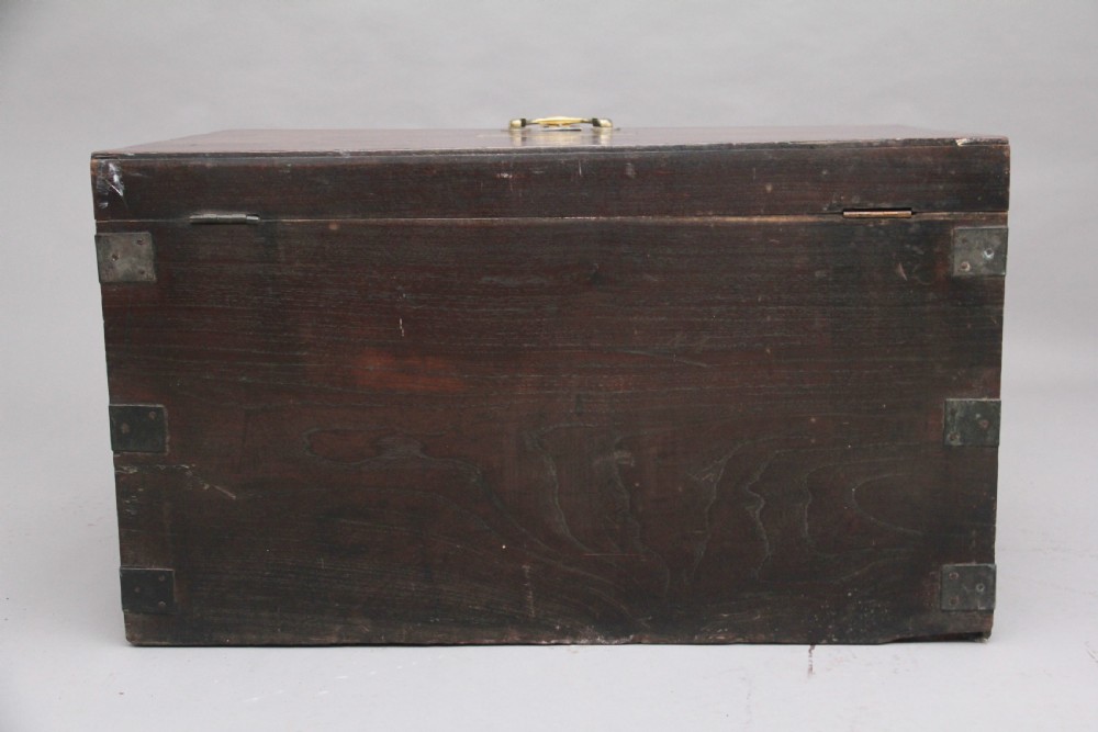 19th Century teak and brass bound military trunk View V