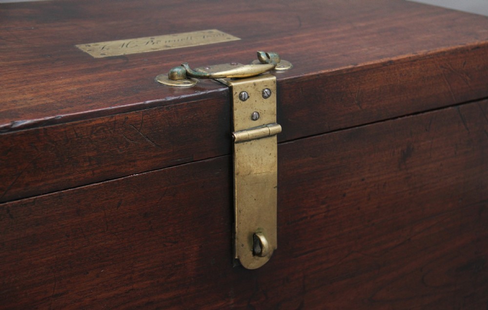 19th Century teak and brass bound military trunk View X