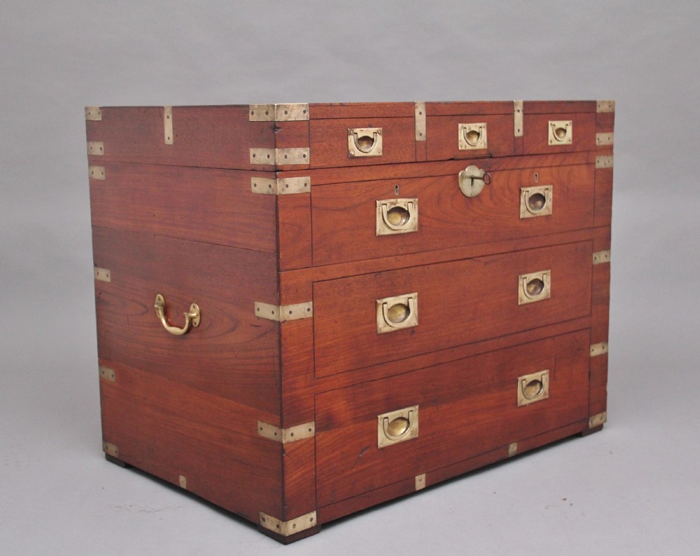 19th Century teak and brass bound campaign trunk