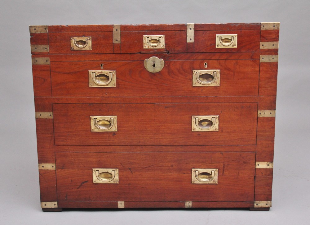 19th Century teak and brass bound campaign trunk View II