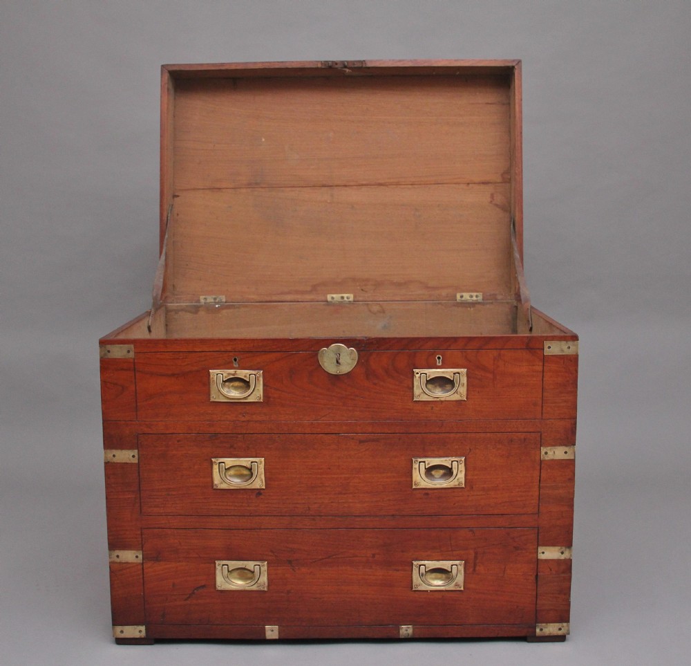 19th Century teak and brass bound campaign trunk View III