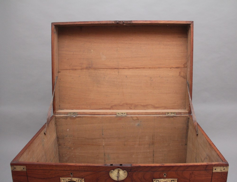 19th Century teak and brass bound campaign trunk View IV