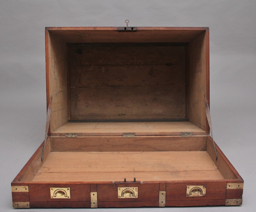 19th Century teak and brass bound campaign trunk View IX