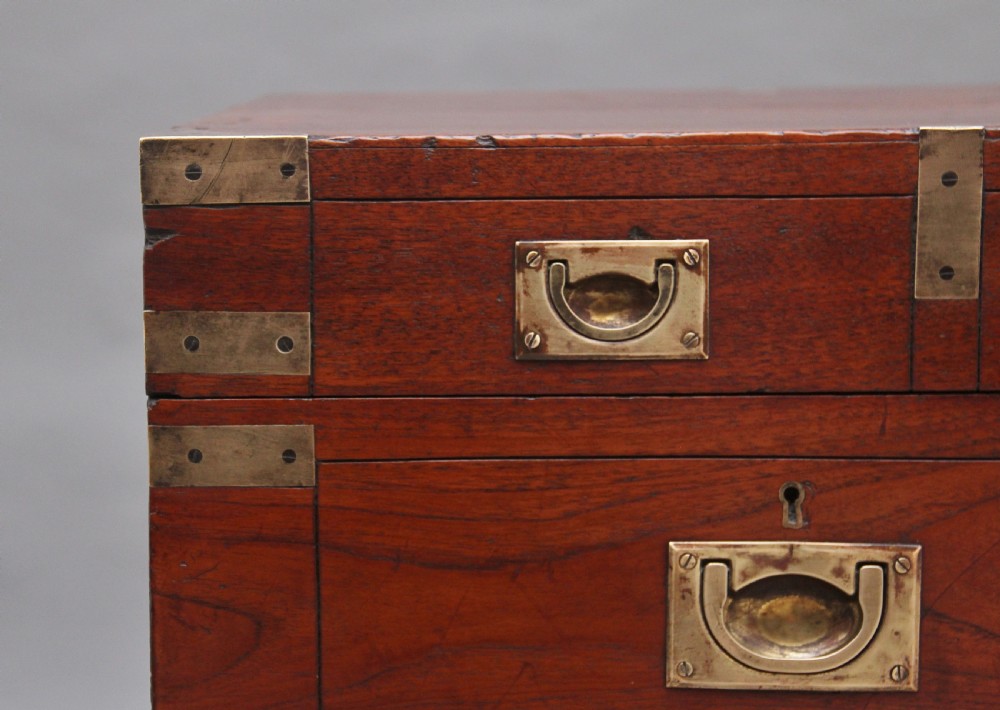 19th Century teak and brass bound campaign trunk View X
