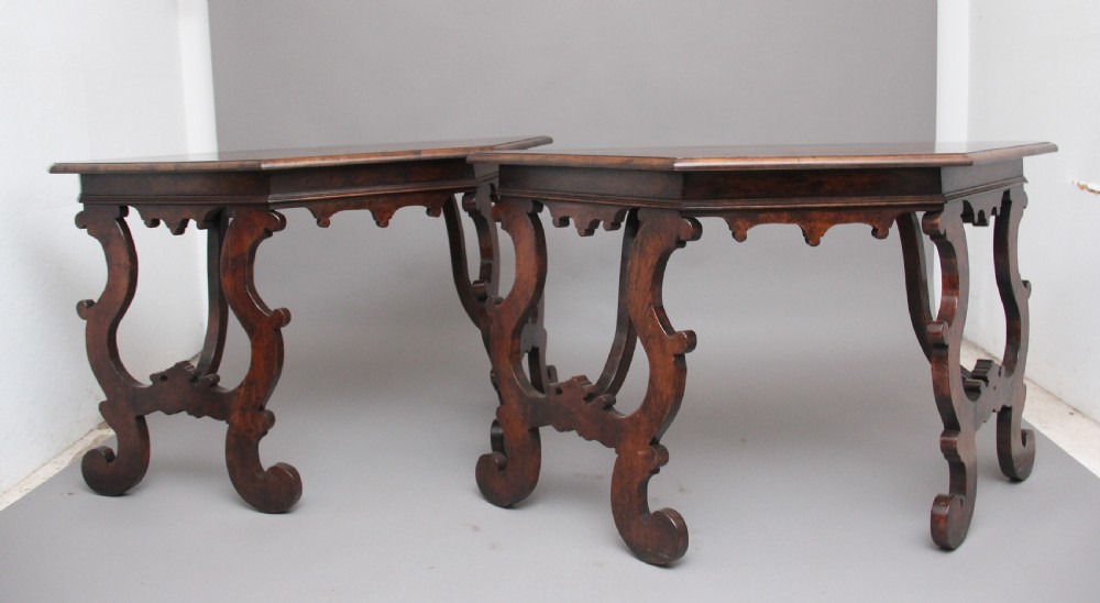 Pair of early 20th Century walnut console tables