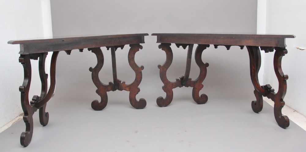 Pair of early 20th Century walnut console tables View III