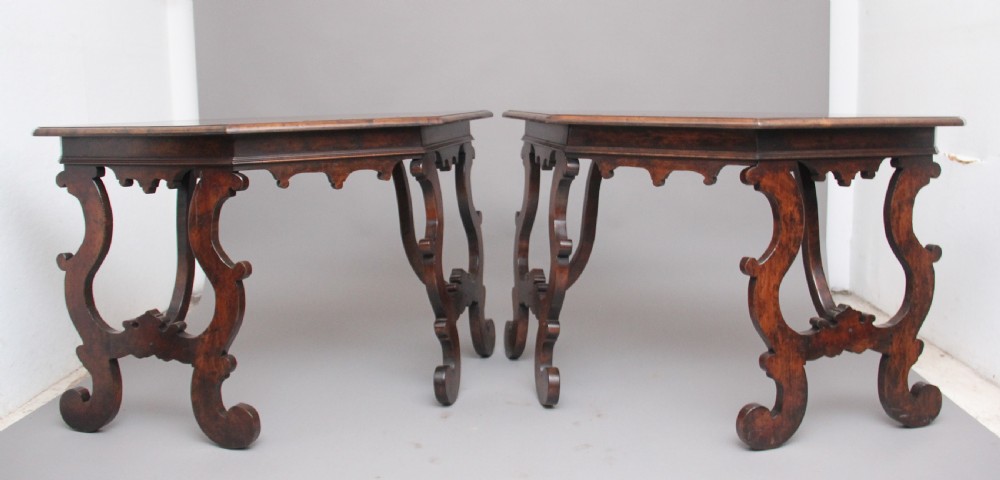 Pair of early 20th Century walnut console tables View X