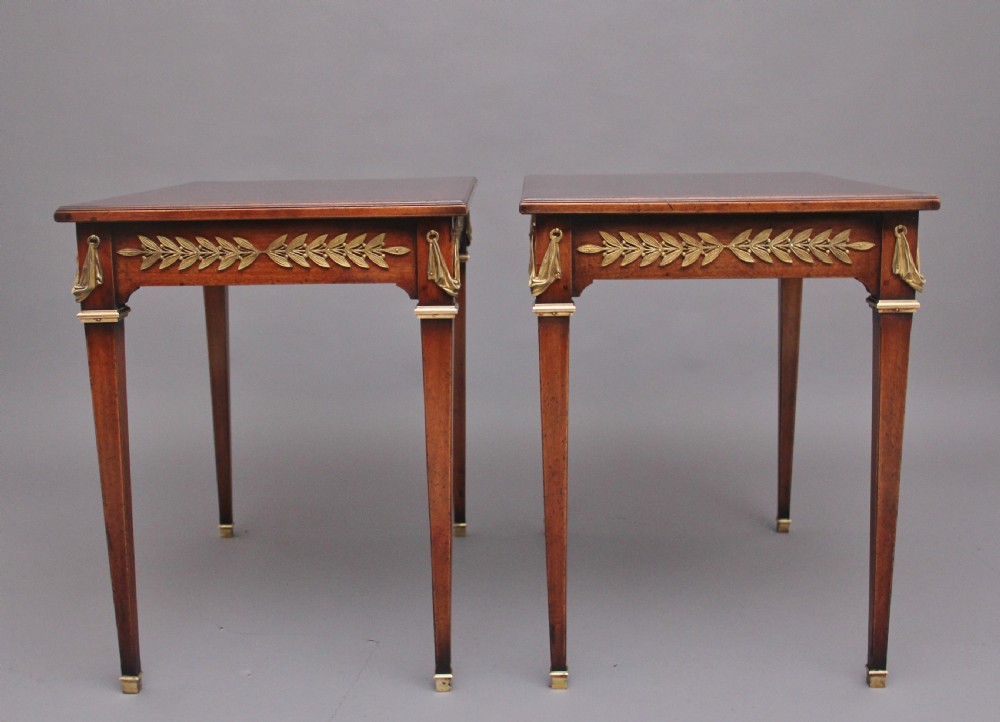 Pair of French mahogany and brass mounted lamp tables View III