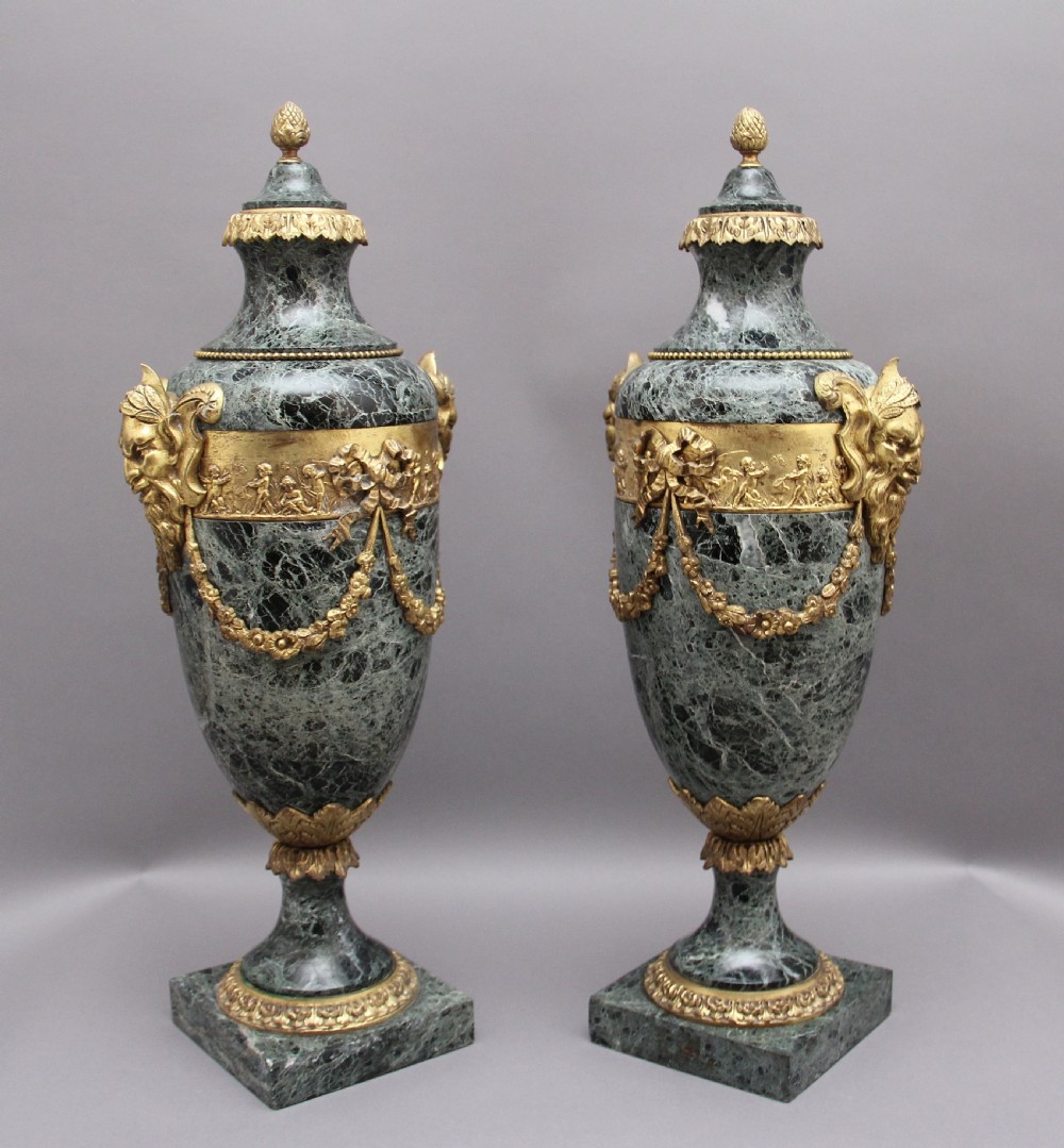 Pair 19th Century French marble and cassoulet urns