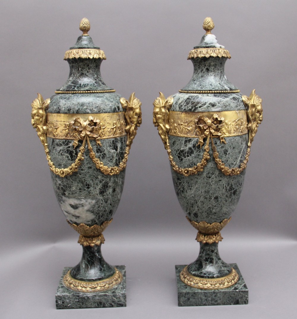 Pair 19th Century French marble and cassoulet urns View IV