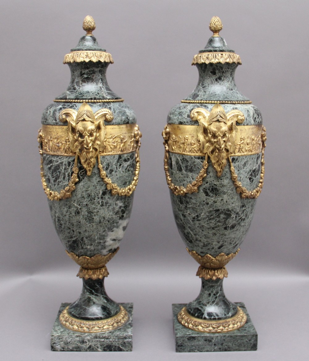 Pair 19th Century French marble and cassoulet urns View VII