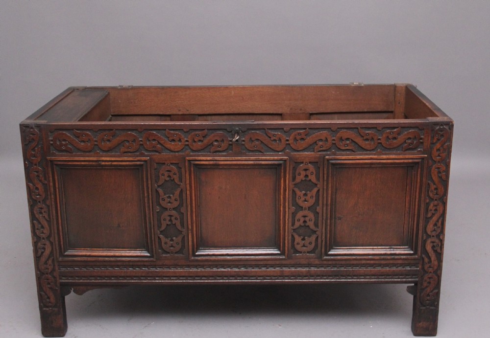 18th Century carved oak coffer View III