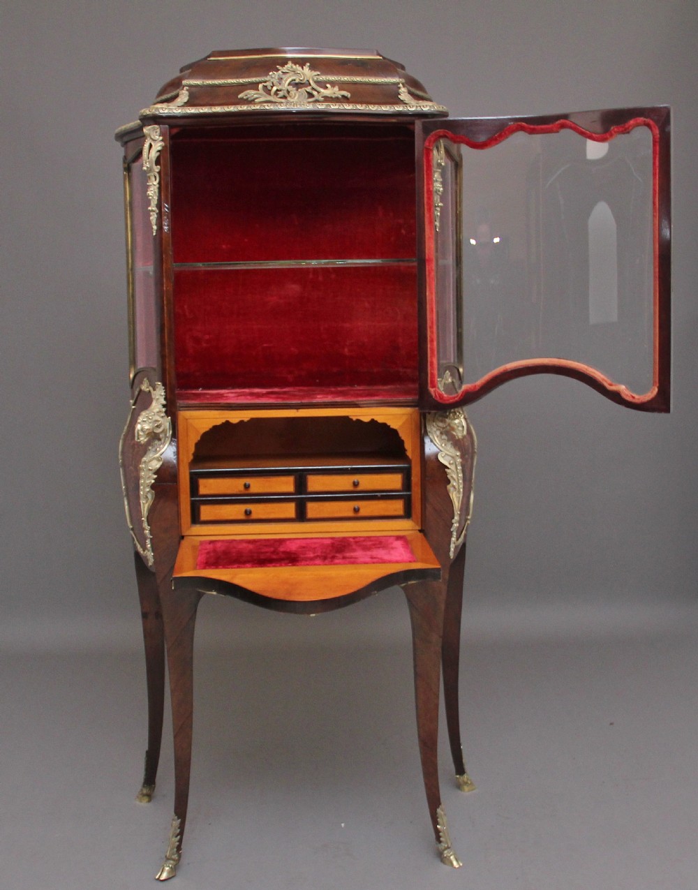 19th Century Kingwood and marquetry secretaire vitrine  View V